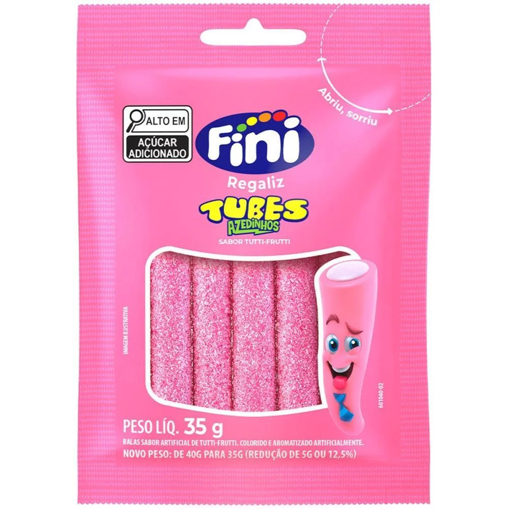 Doce Tubes Tutti Frutti 35G Fini C/ 10 Unidades
