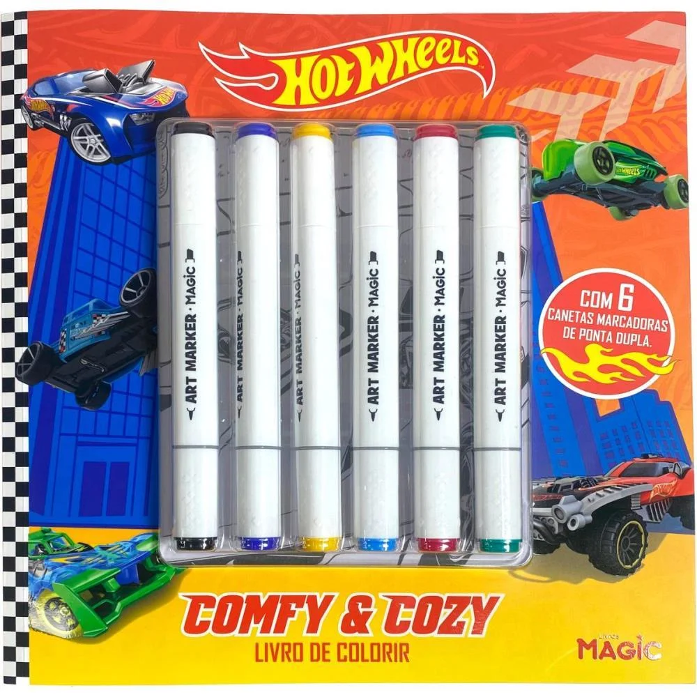Livro De Colorir Hot Wheels C/6Canetinhas Magic Kids