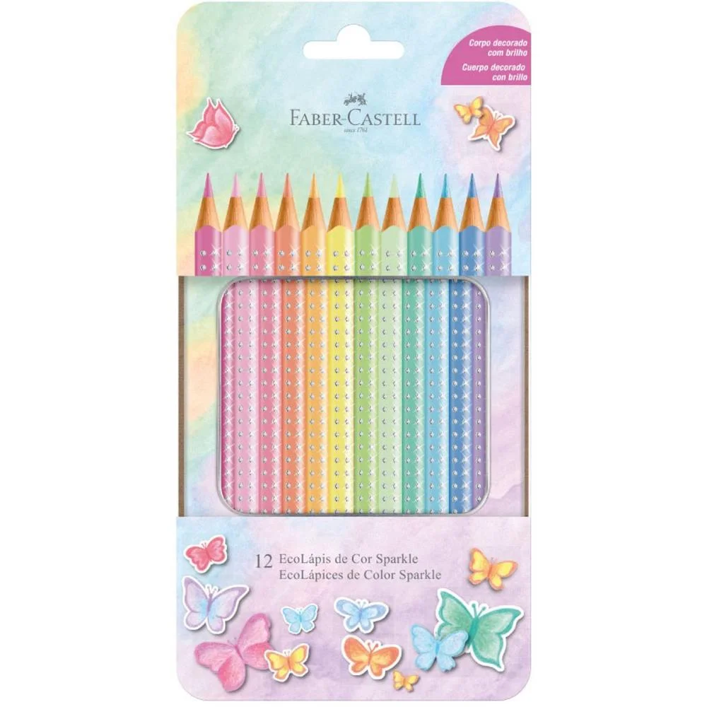 Lapis De Cor Triangular Sparkle 12 Tons Pastel Lata Faber-Castell (Pct.c/06)