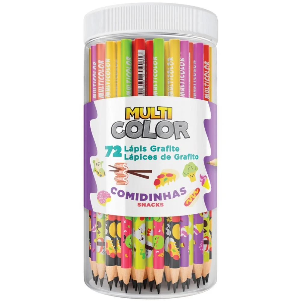 Lapis Preto Redondo Multicolor Grafite Comidinhas Faber-Castell (Pote-72)