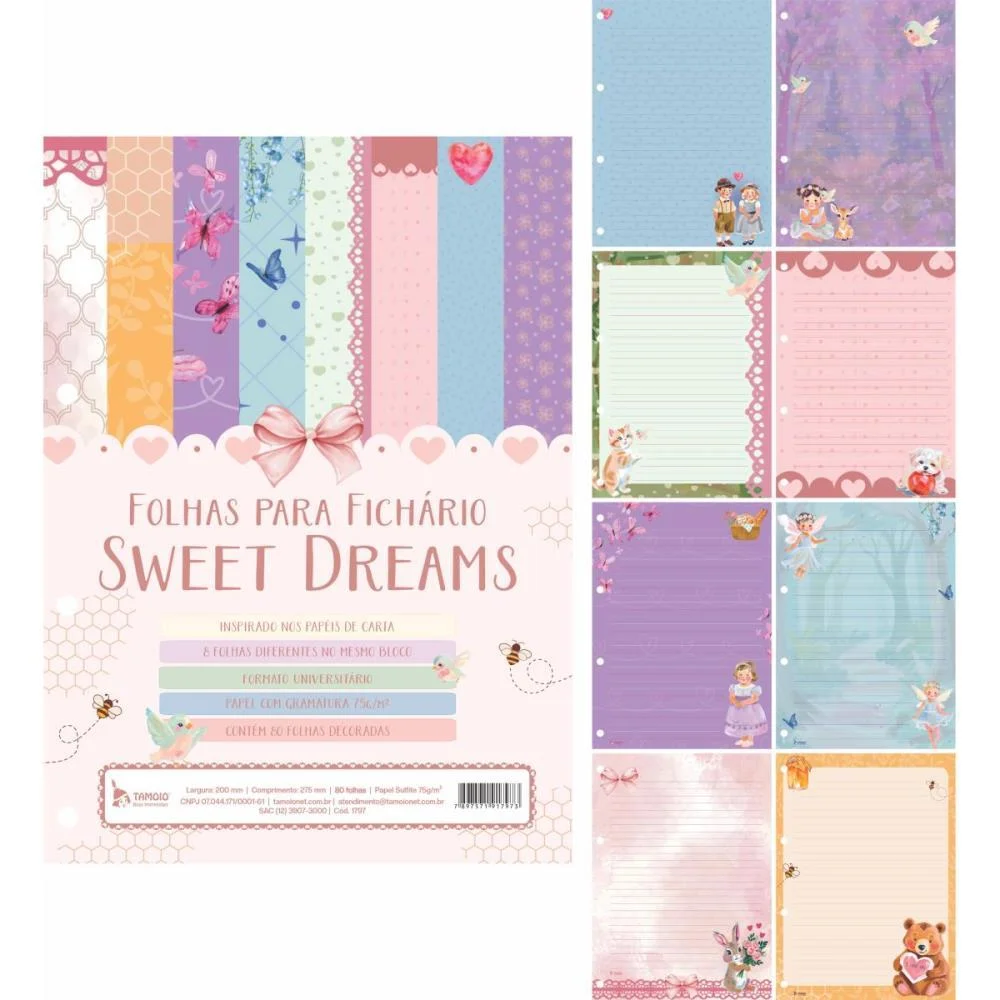 Papel De Carta Decorado Sweet Dreams Bloco 75G Tamoio (Pct.c/04)