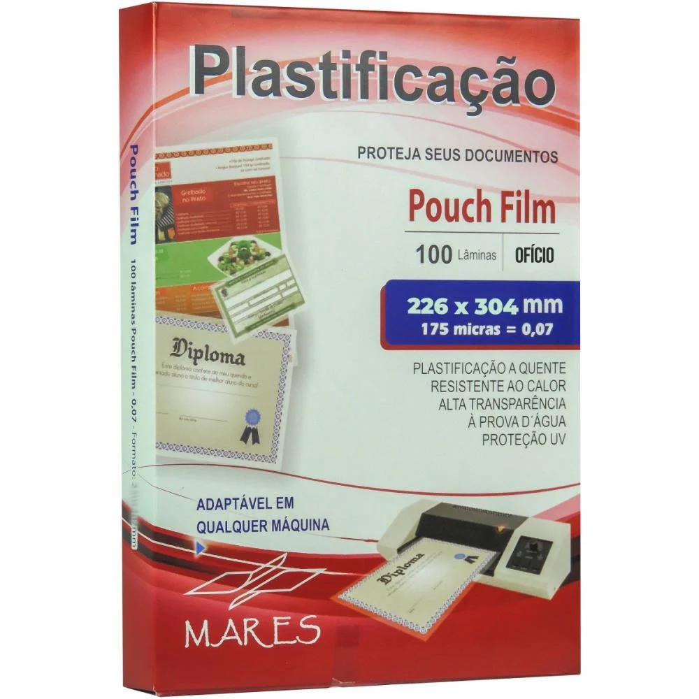 Plastico Para Plastificacao Pouch Film Oficio 226X340 0,07 Mares (Conj/100)