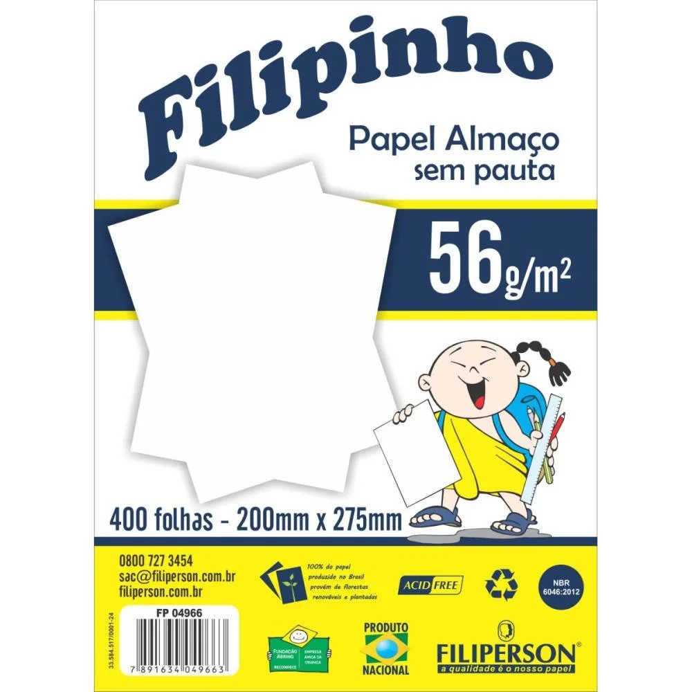 Papel Almaco Sem Pauta E Margem 200X275Mm 5 Filiperson (Pct.c/400)