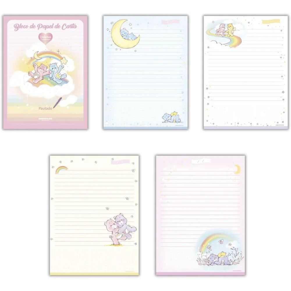 Papel De Carta Decorado Ursinhos Carinhosos Bloco 70G Animativa (Pct.c/09)