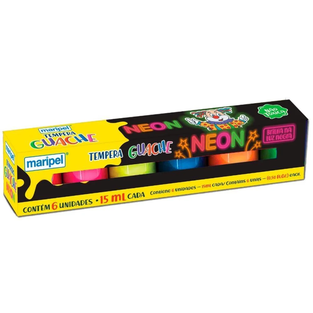 Tinta Guache 015Ml 06 Cores Neon Maripel (Estojo)