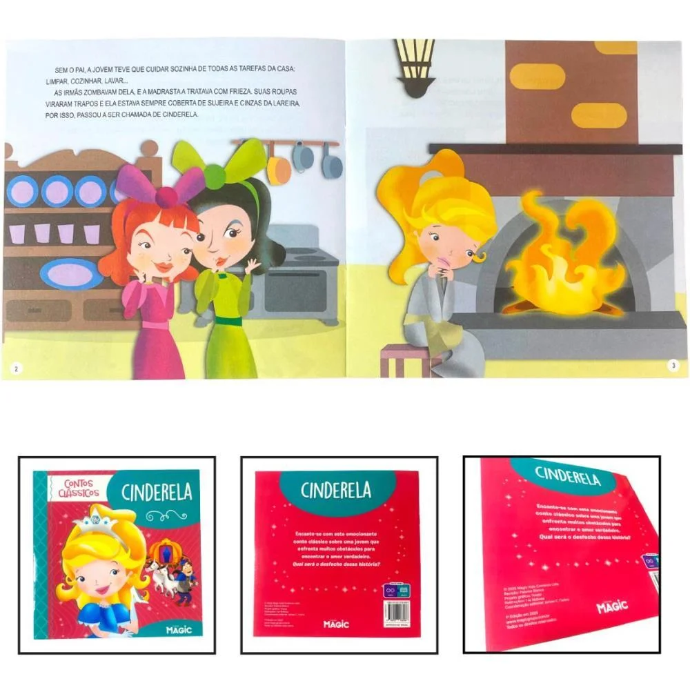 Livro Infantil Ilustrado Cinderela 12Pgs 20X20Cm Magic Kids