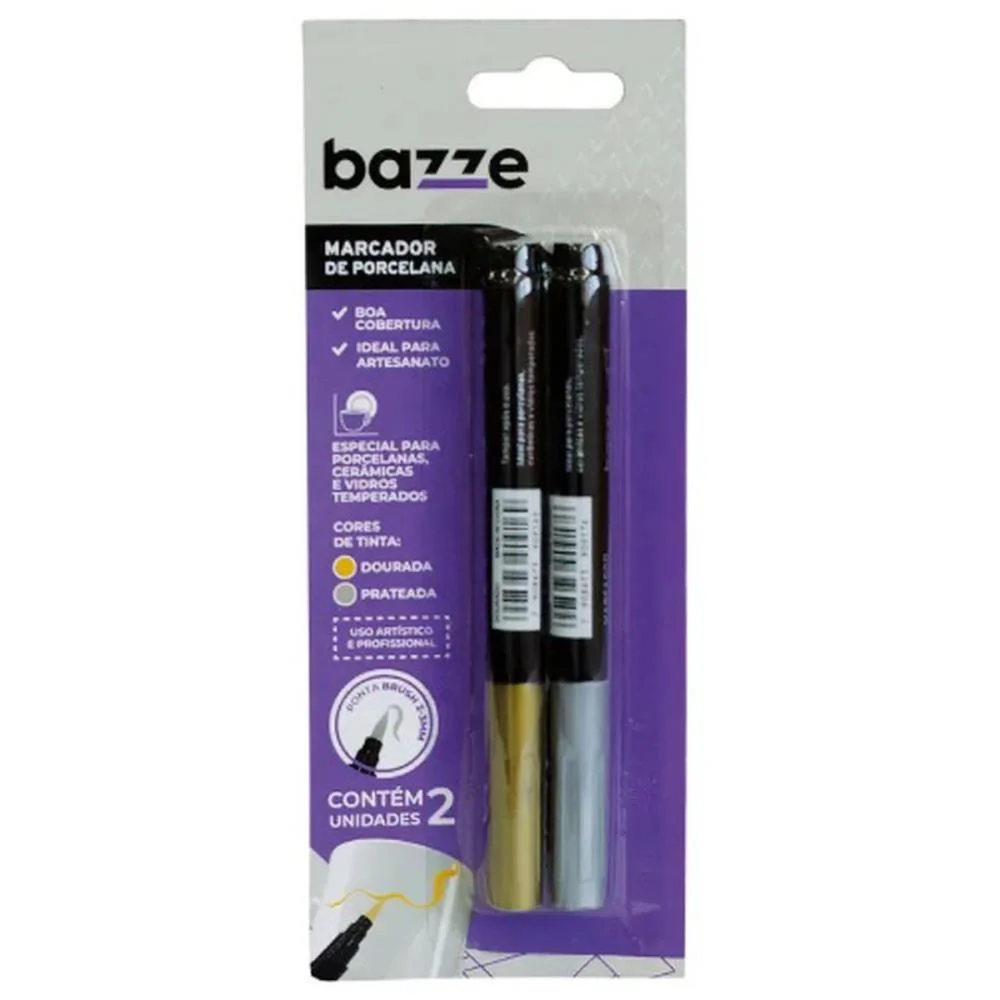 Marcador Artistico Bazze Porcelana Dourado/Prata Summit (Blister)