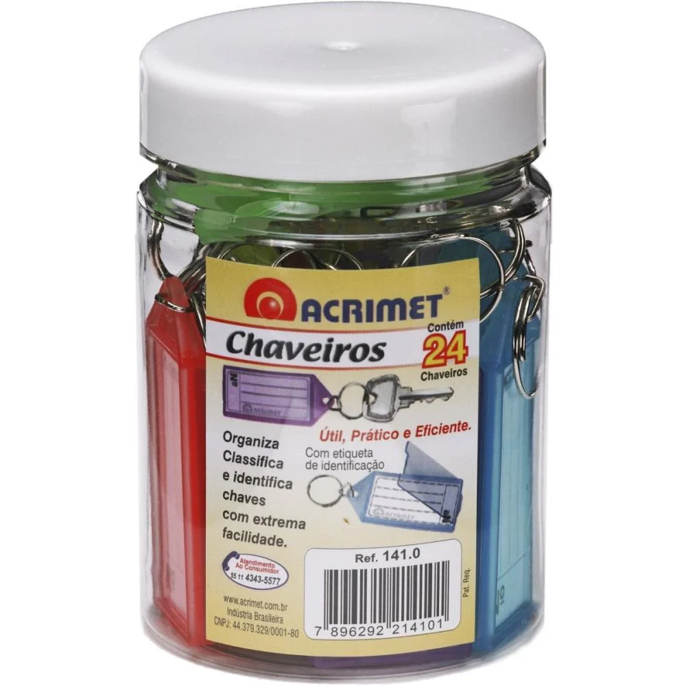 Chaveiro C/24 + 24 Etiquetas Cores Acrimet (Pote)