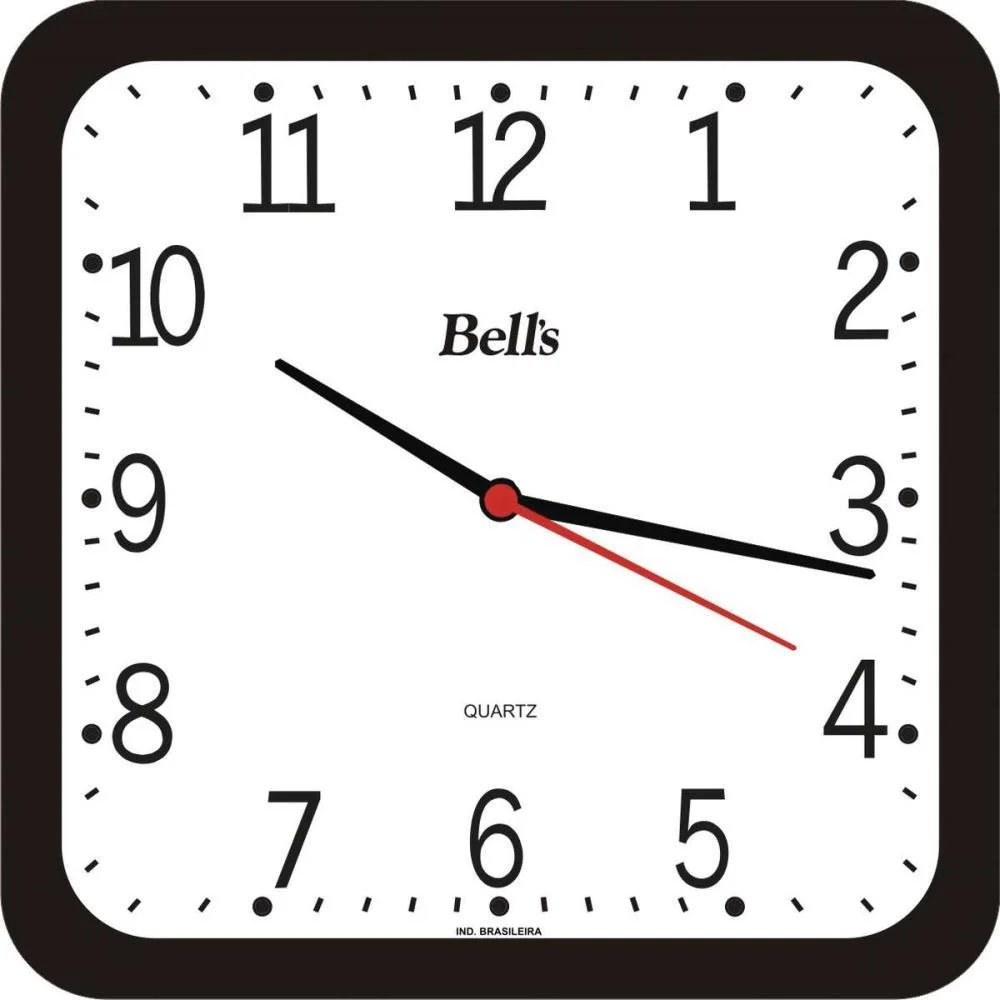Relogio De Parede Quadrado Preto 21,3Cm. Bells