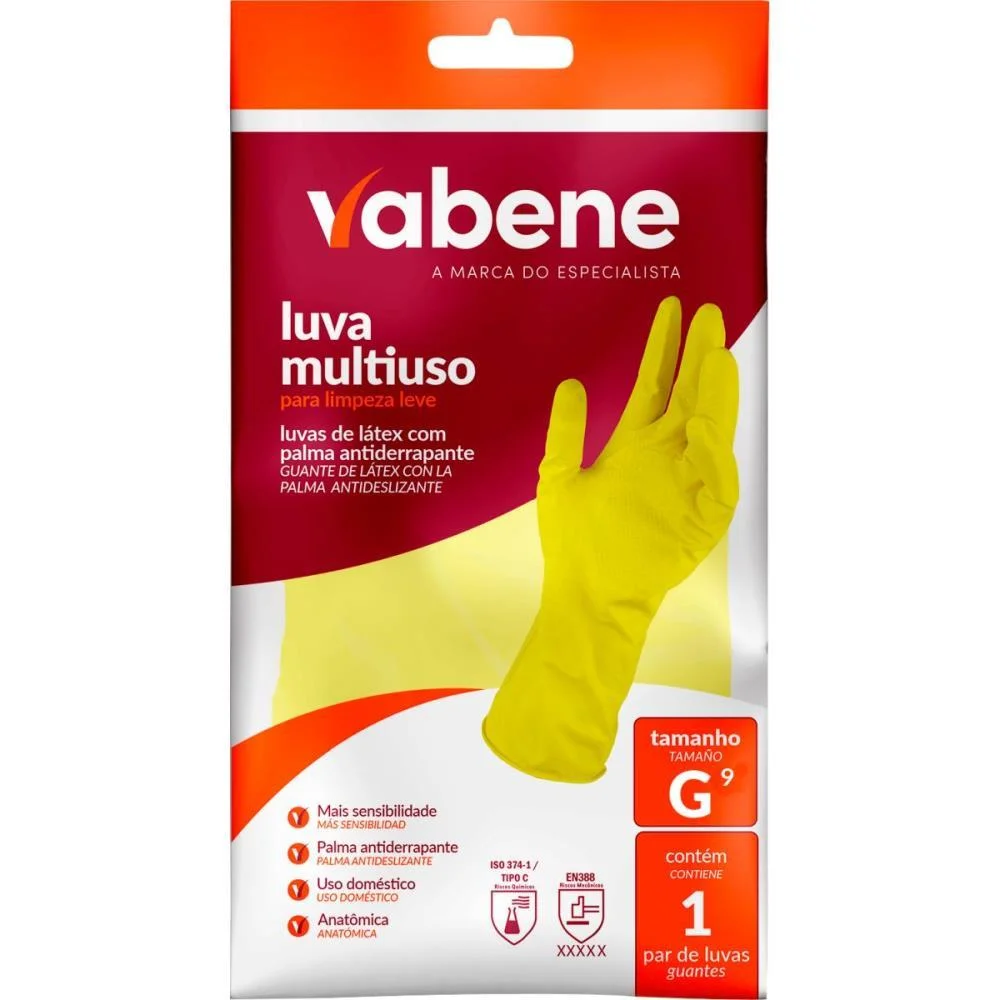 Luva Latex Multiuso Leve G Amarela Vabene (Par)