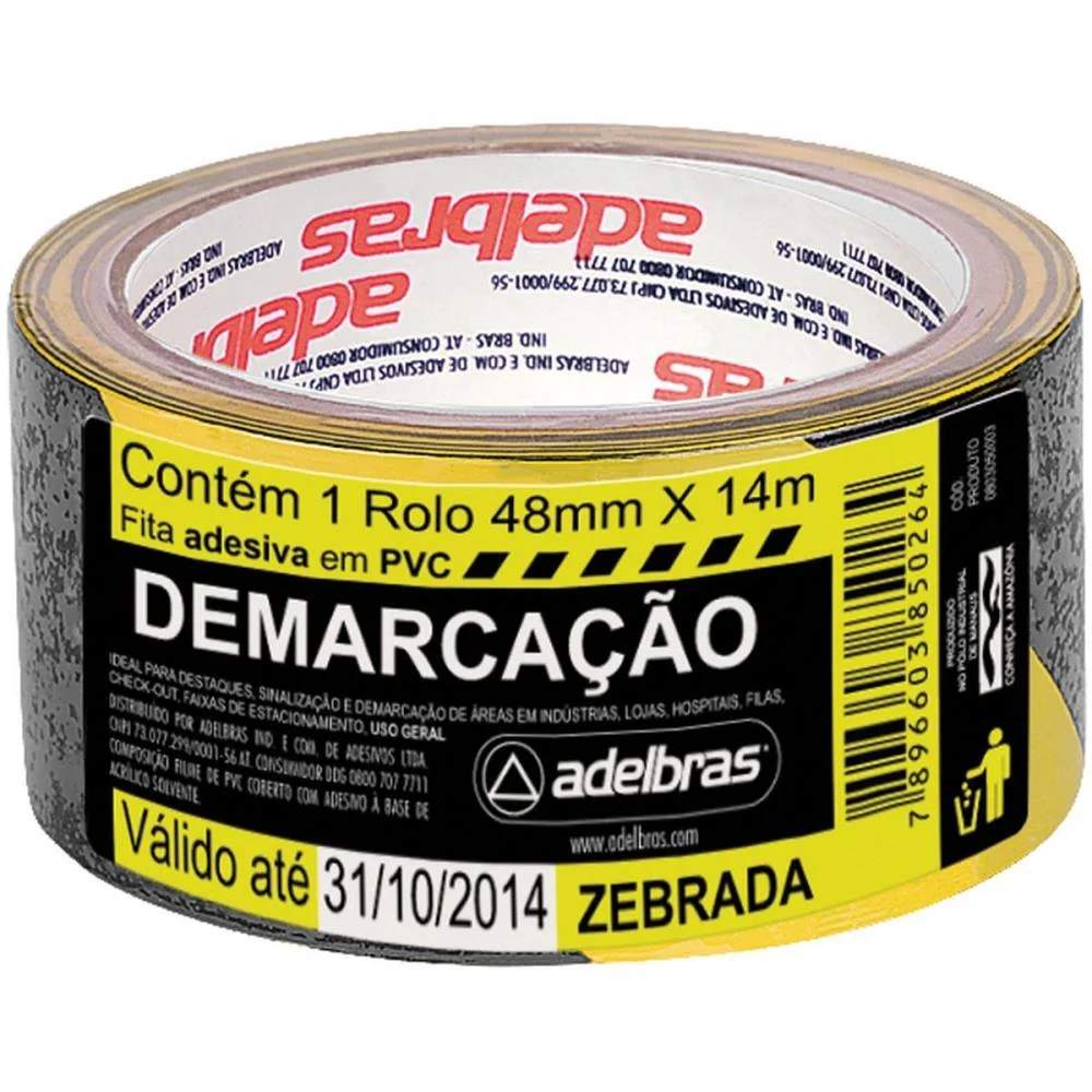 Fita Para Demarcacao De Solo Pvc Amarela/Preta 48Mmx14M. Adelbras