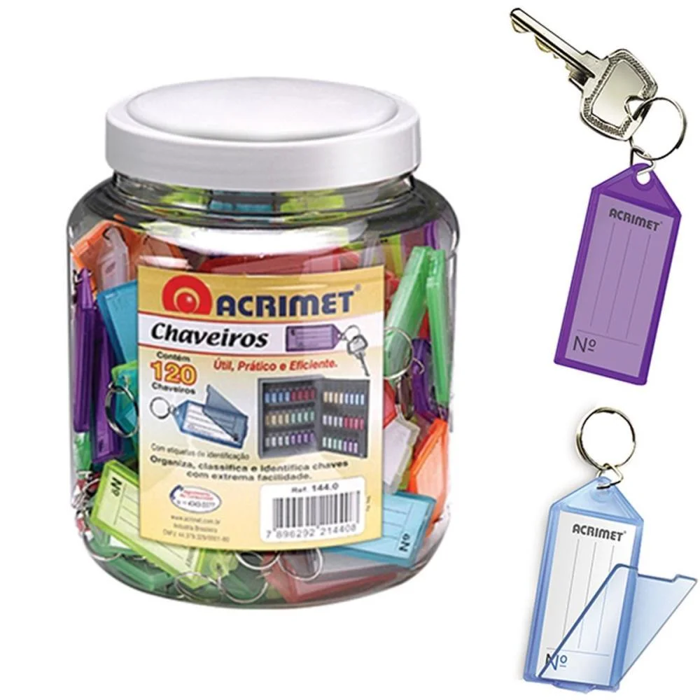 Chaveiro C/120 + 120 Etiquetas Cores Acrimet (Pote)