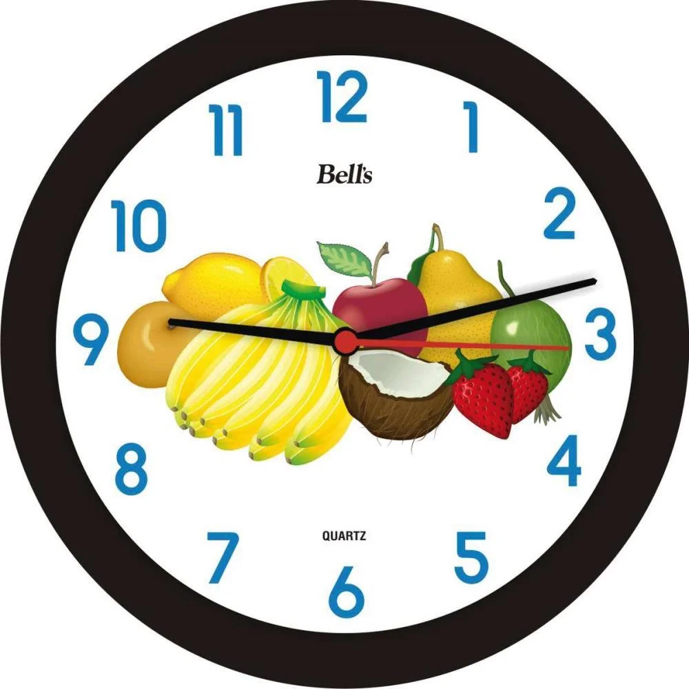 Relogio De Parede Redondo Frutas Preto 21,7Cm. Bells