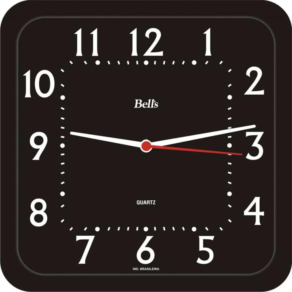 Relogio De Parede Quadrado Economico Preto 21,3C Bells