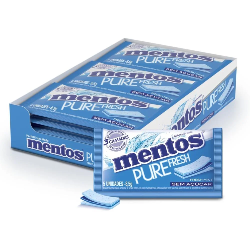 Goma De Mascar Mentos Pure Fresh Mint 8,5G Perfetti Van Melle C/ 15 Unidades