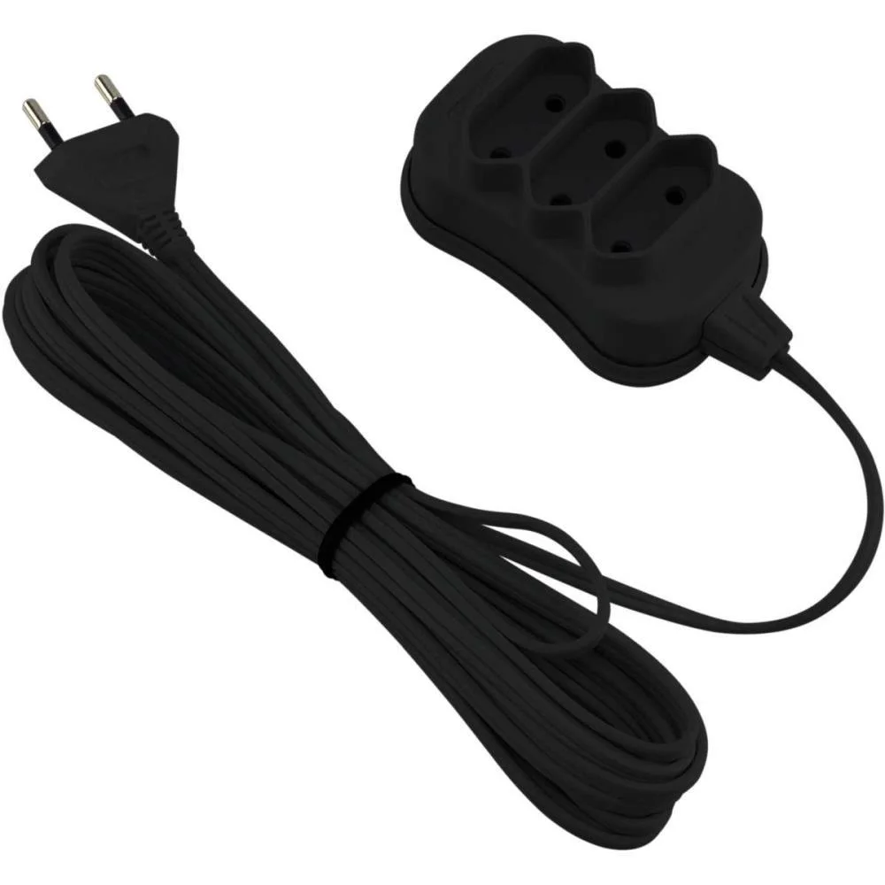 Extensao Eletrica Bipolar 5M 3 Entradas Preta Force Line