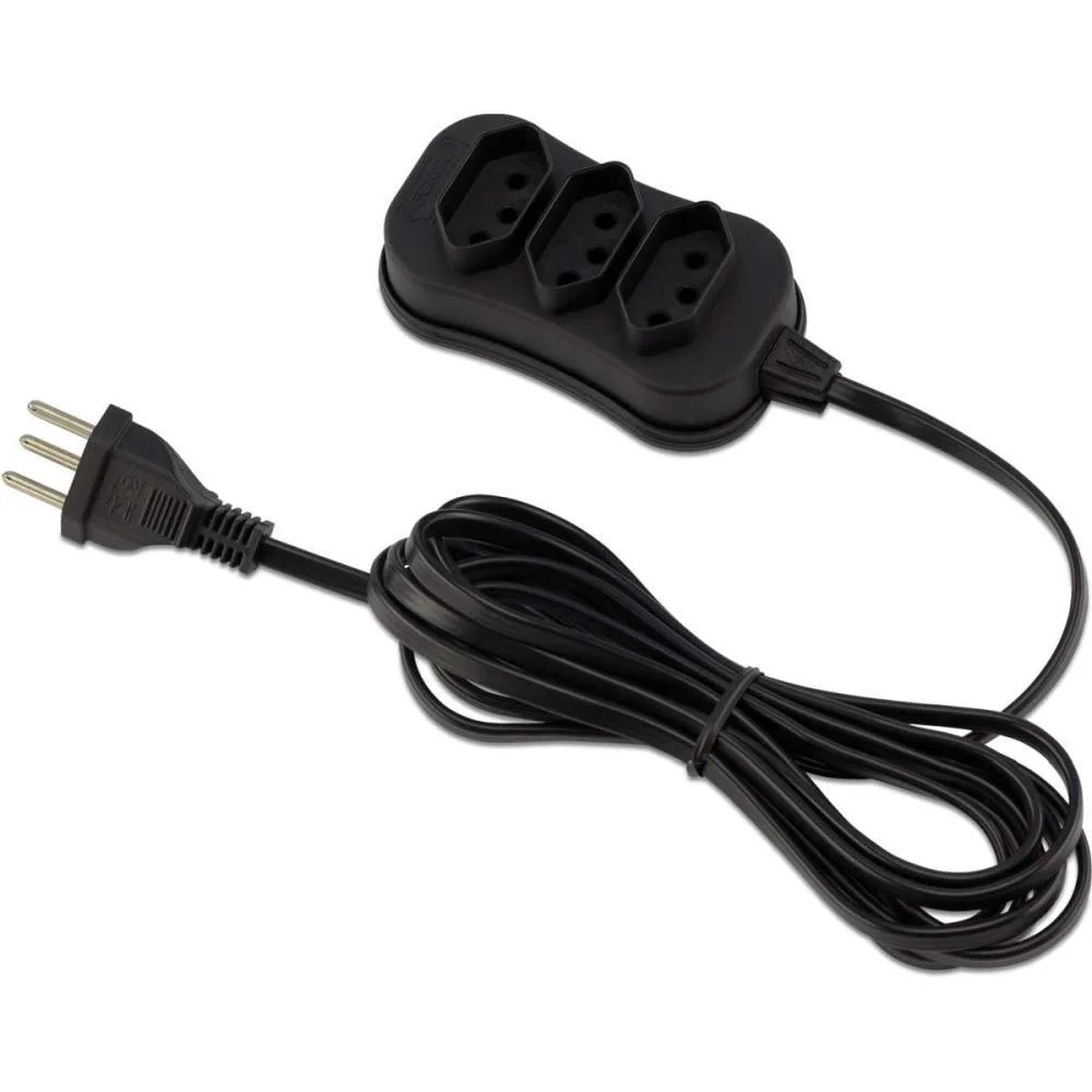 Extensao Eletrica Tripolar 5M 3 Entradas Preta Force Line