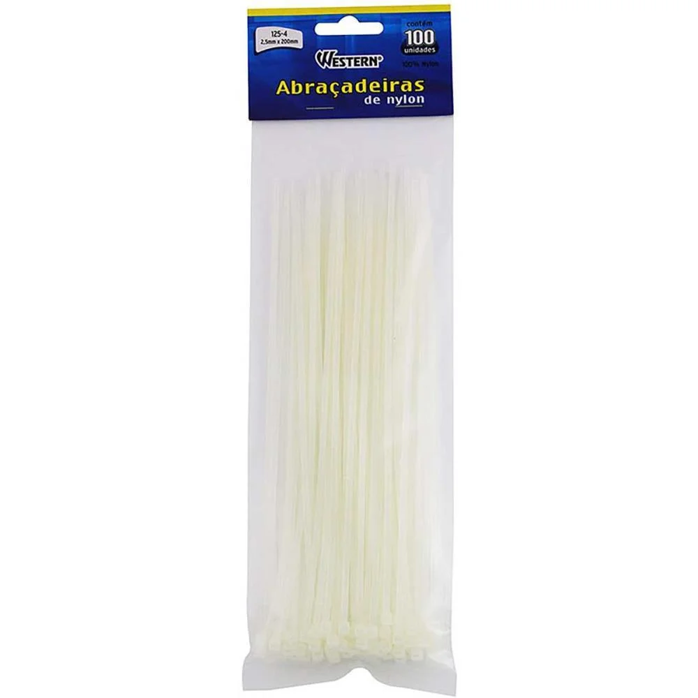 Abracadeira Nylon Branca 2,5X200Mm Western C/ 100 Unidades
