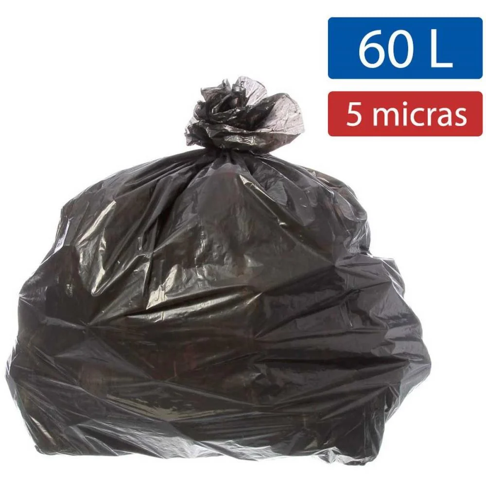 Saco Para Lixo 60L Preto 60X70Cm 5Micras Ecoplan C/ 100 Unidades