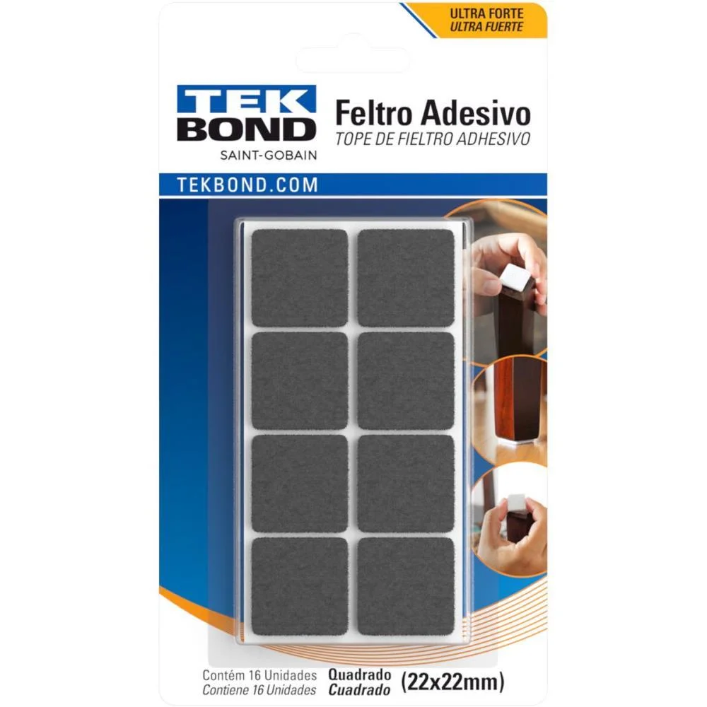 Anti-Impacto E Segurança Feltro Adesivo Quadrado 22Mm P Tekbond (Bl.c/16)