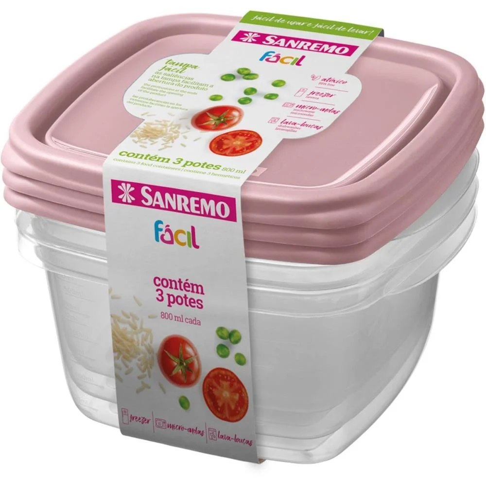 Pote Plastico Conj. 3 Potes Facil 800Ml (S) Sanremo (Kit)