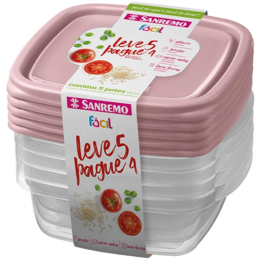 Pote Plastico Conj. L5P4 Pote Facil 530Ml(S) Sanremo (Kit)