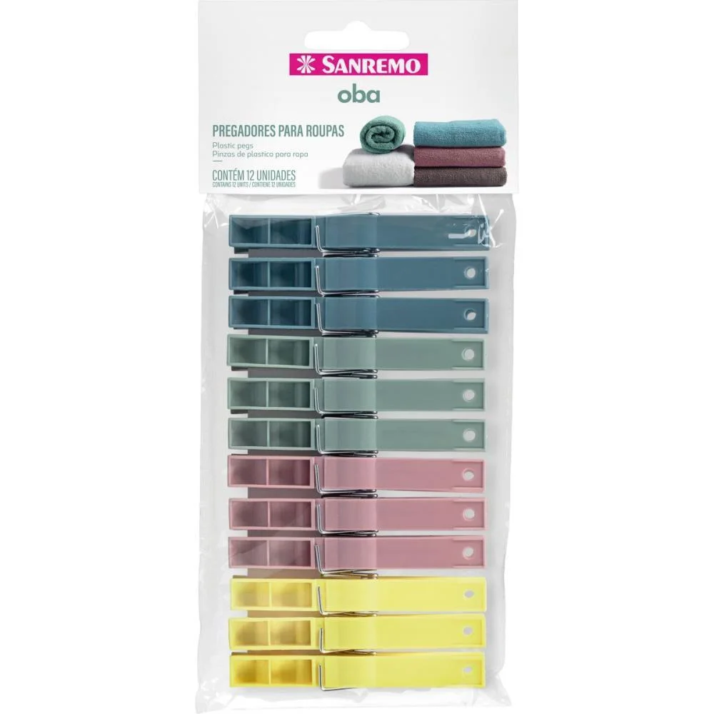 Prendedor De Roupa Pregador Plastico Sanremo (Bl.c/12)