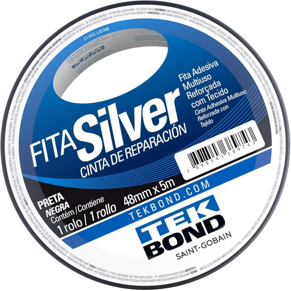 Fita De Alta Resistencia Silver Preta 48Mmx5M Tekbond
