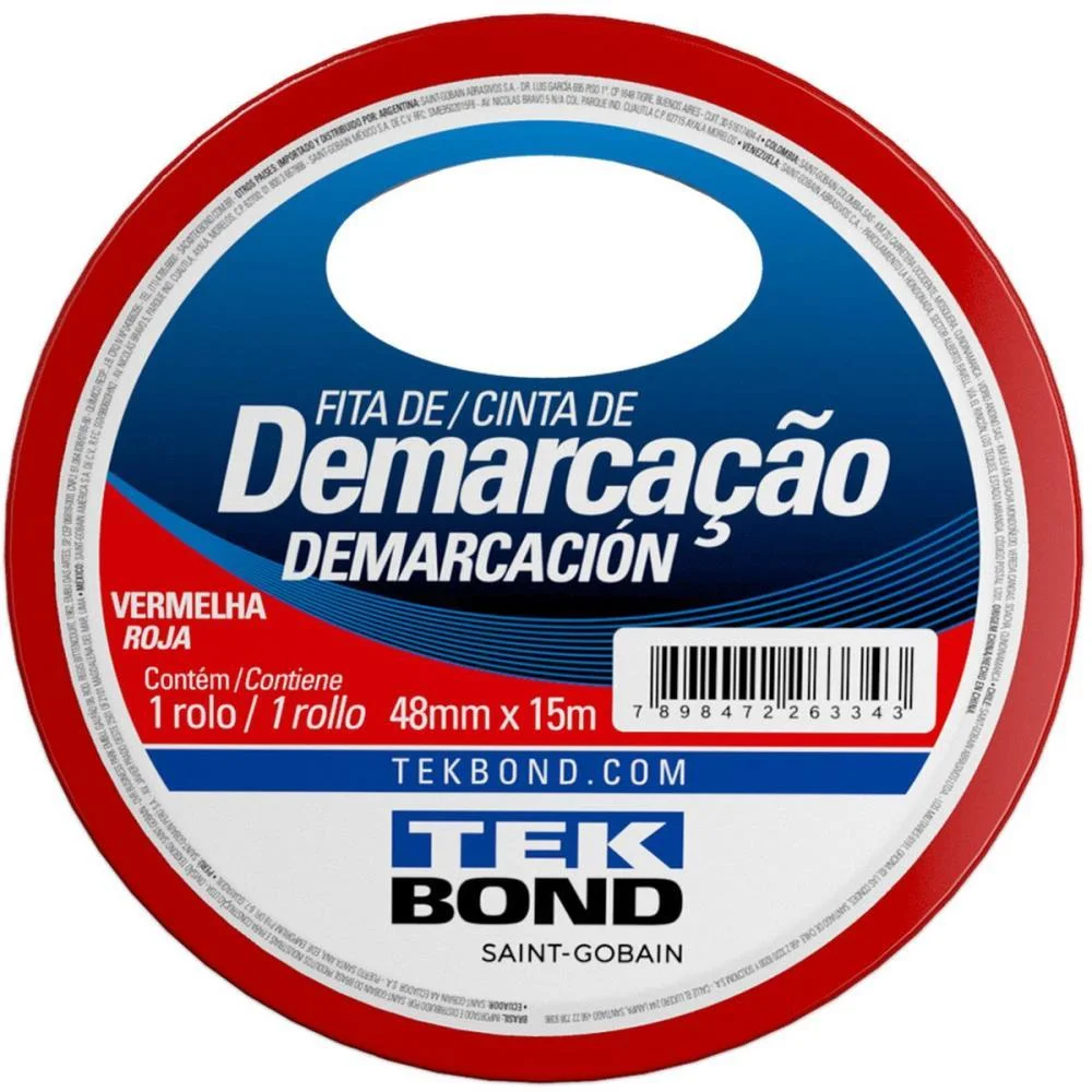 Fita Para Demarcacao De Solo Pvc Vermelha 48Mmx15M Tekbond