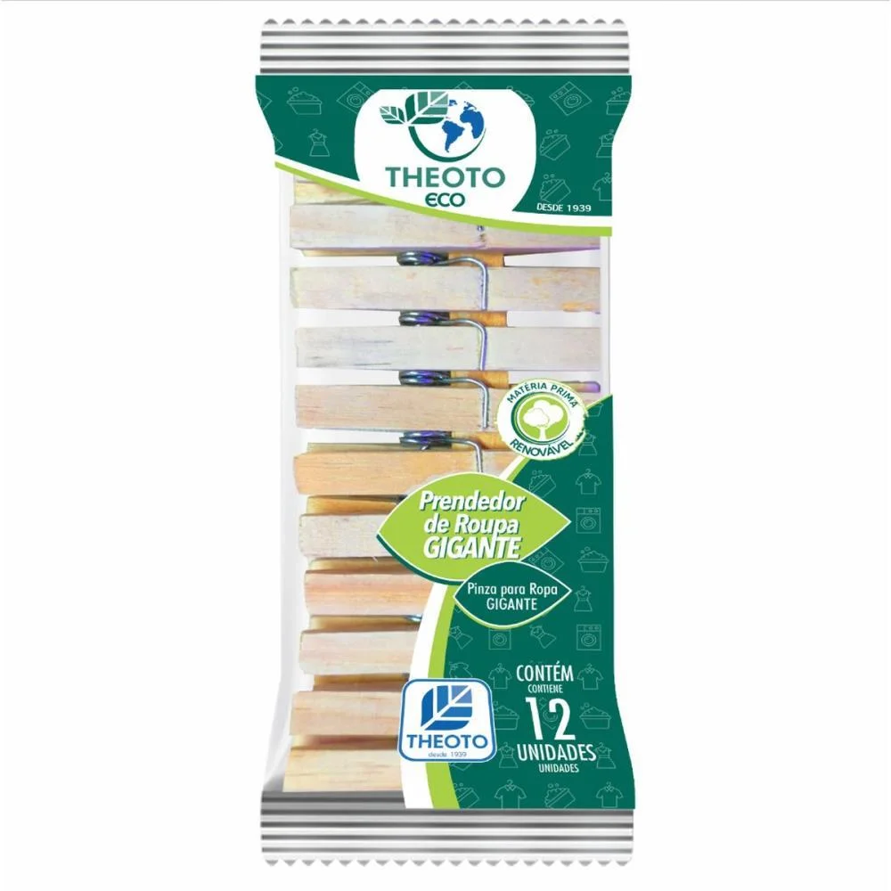 Prendedor De Roupa Madeira Gigante Theoto (Pct.c/12)