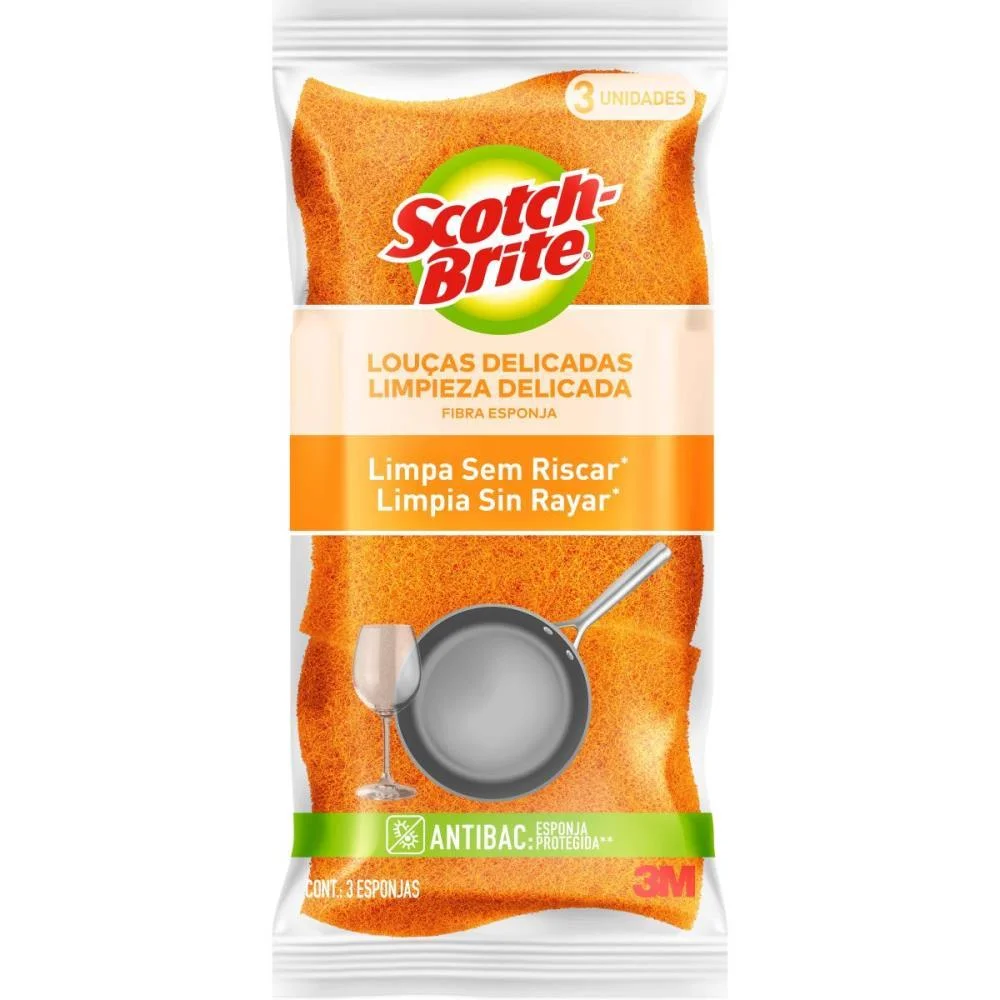 Esponja Para Limpeza Scotch Brite Nao Risca-Laranja 3M (Bl.c/03)