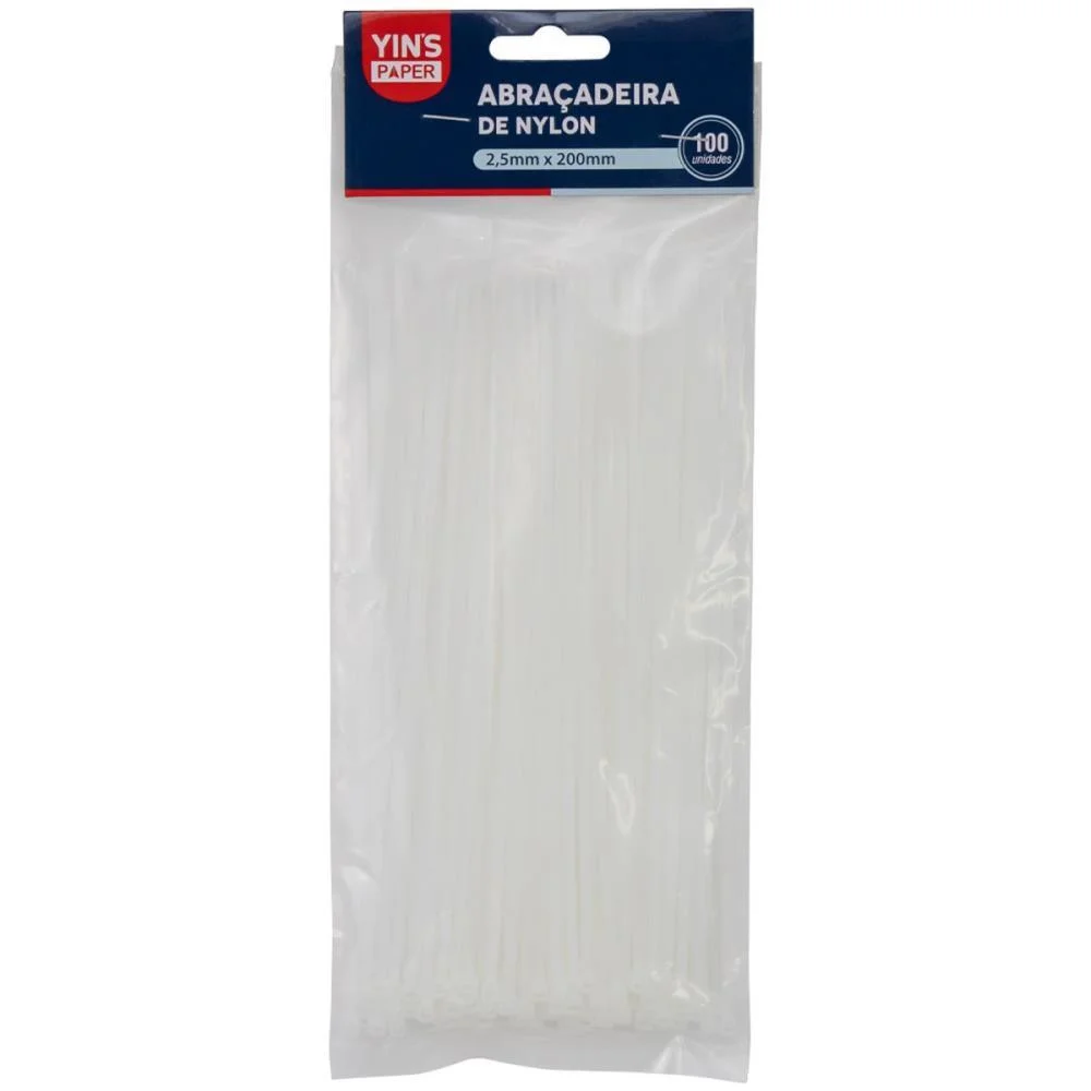 Abracadeira Nylon Branca 2,5X100Mm. Yins C/ 100 Unidades