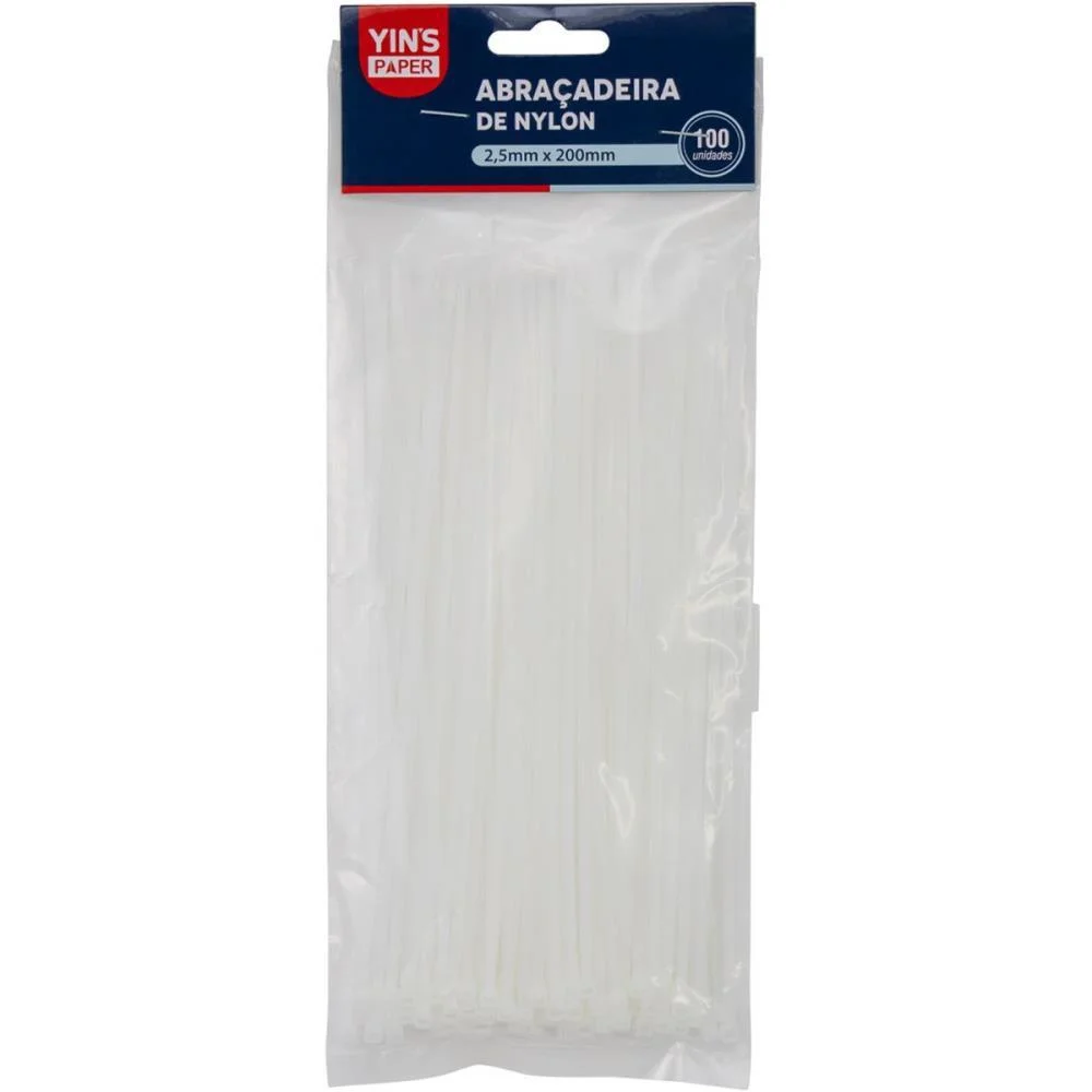 Abracadeira Nylon Branca 2,5X200Mm. Yins C/ 100 Unidades