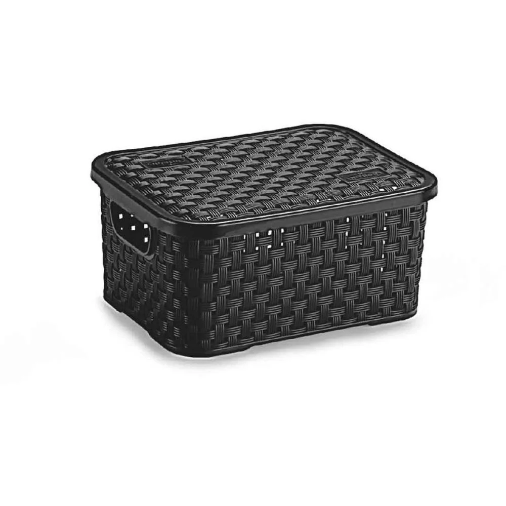 Caixa Plastica Multiuso Rattan C/Tampa Preto Pp 2L. Nitron