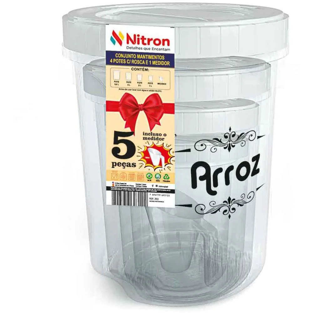 Pote Plastico Conj.5 Potes C/Rosca E Medidor Nitron