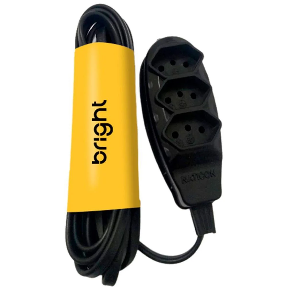 Extensao Eletrica Tripolar 2M 3 Tomadas Preta Bright