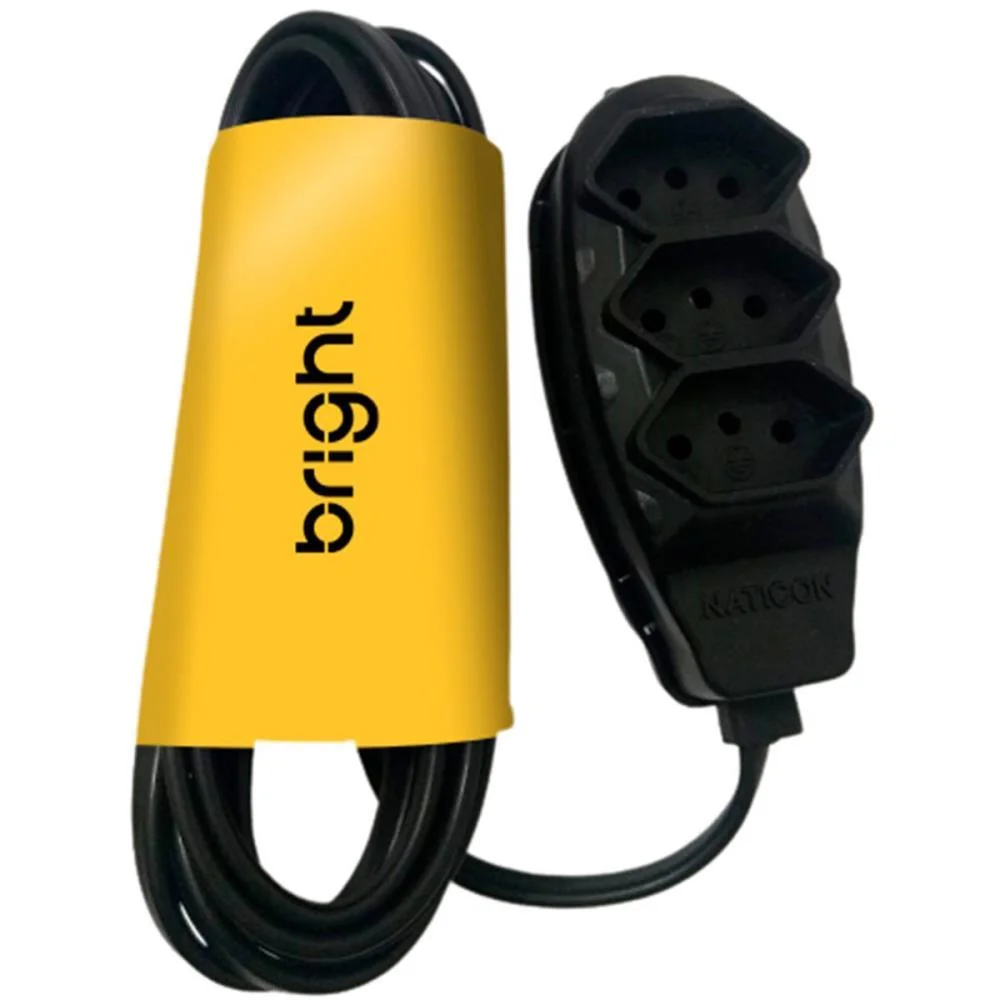 Extensao Eletrica Tripolar 3M 3 Tomadas Preta Bright