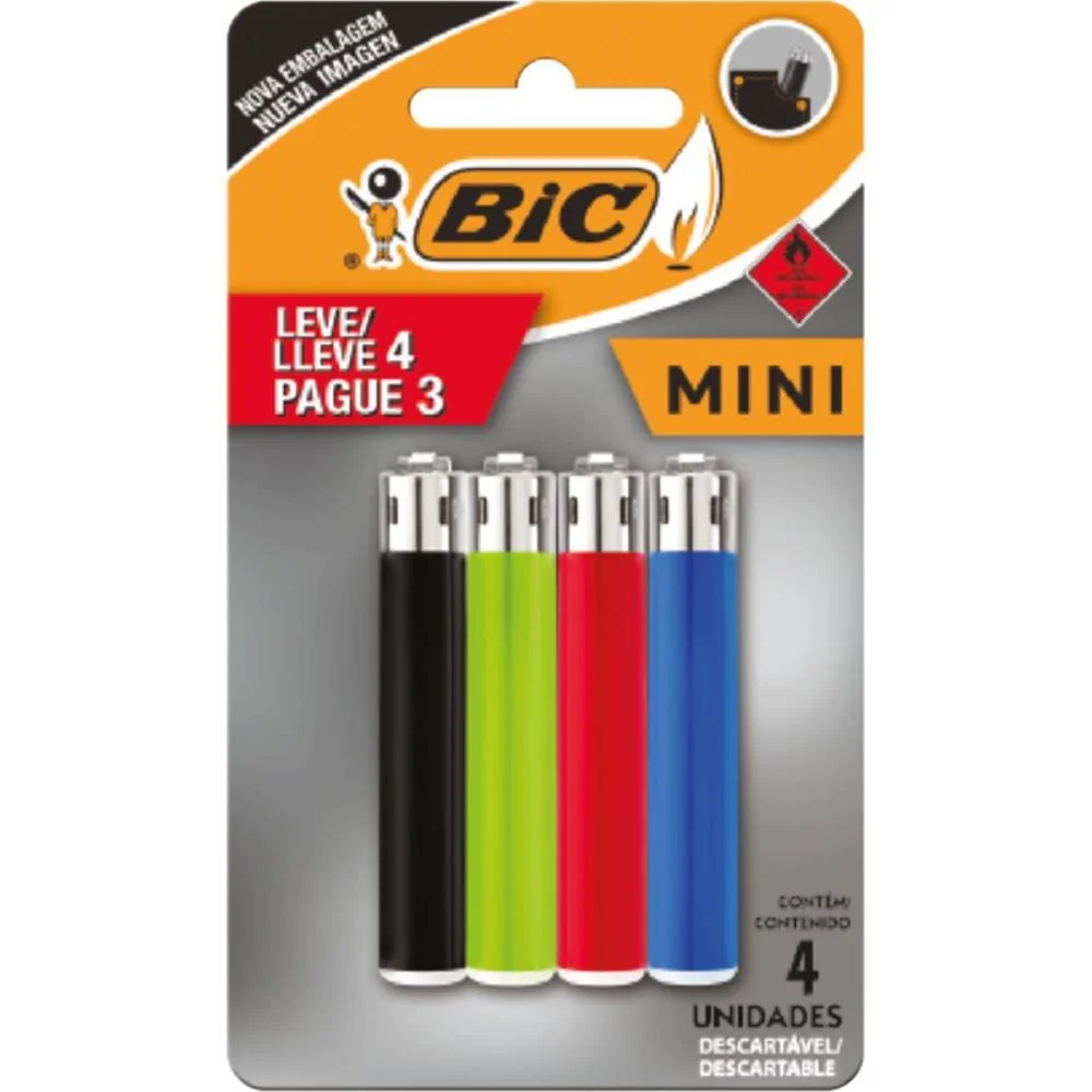 Isqueiro Descartavel Bic Mini A Gas Leve 4 Pague 3 Bic (Blister)