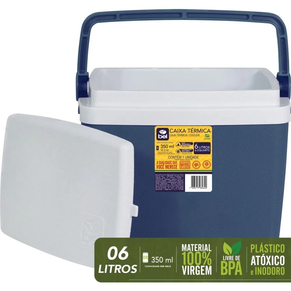 Caixa Termica 6L C/Alca E Suporte Azul Bel