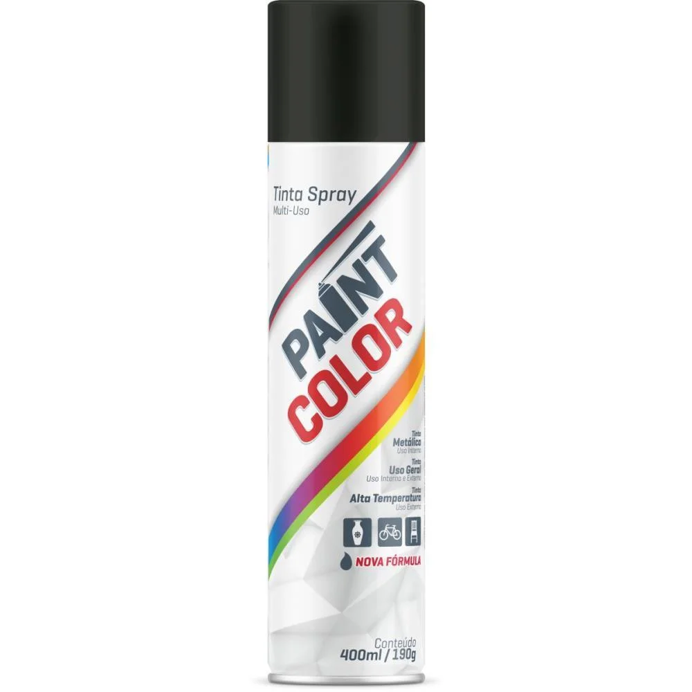 Tinta Spray Paintcolor 400Ml Preto Brilhan Baston