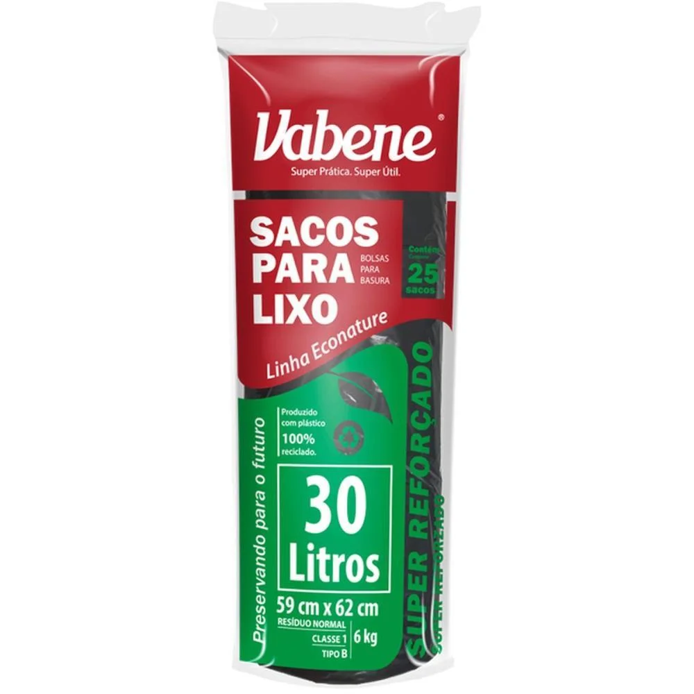 Saco Para Lixo 30L Preto 59X62Cm 35 Micras Vabene (Rl.c/25)