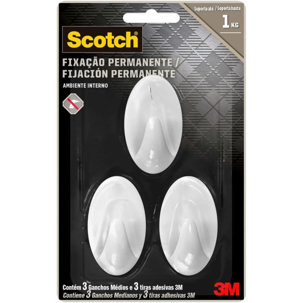 Gancho Plastico Scotch Plast. Extrema Med. C/3 3M (Blister)