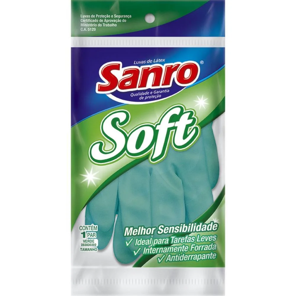 Luva Sanro Soft Verde Media Sao Roque (Par)