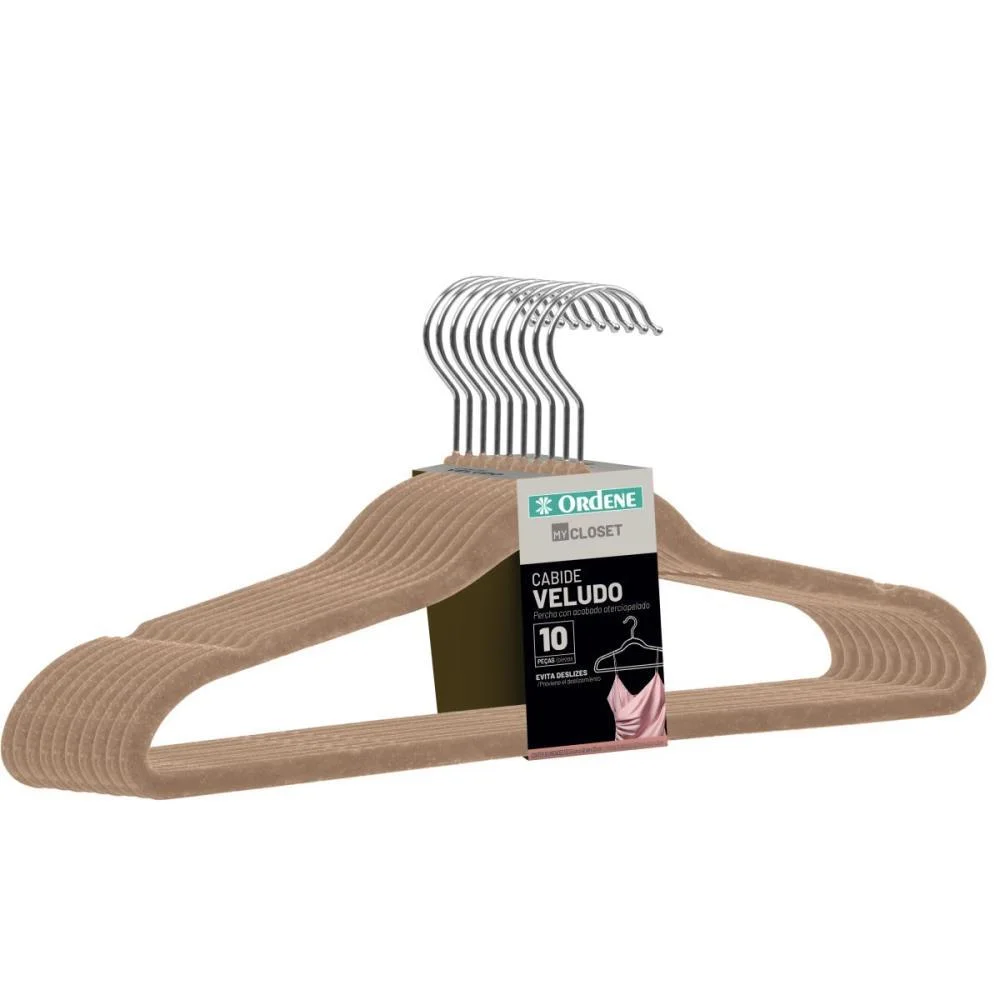Cabide Veludo Bege C/10 Unidades Ordene (Kit)