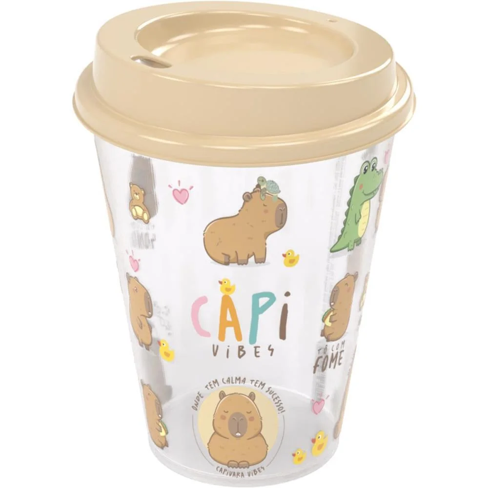 Copo Decorado Capivara C/Tampa E Bico 270Ml Plasutil