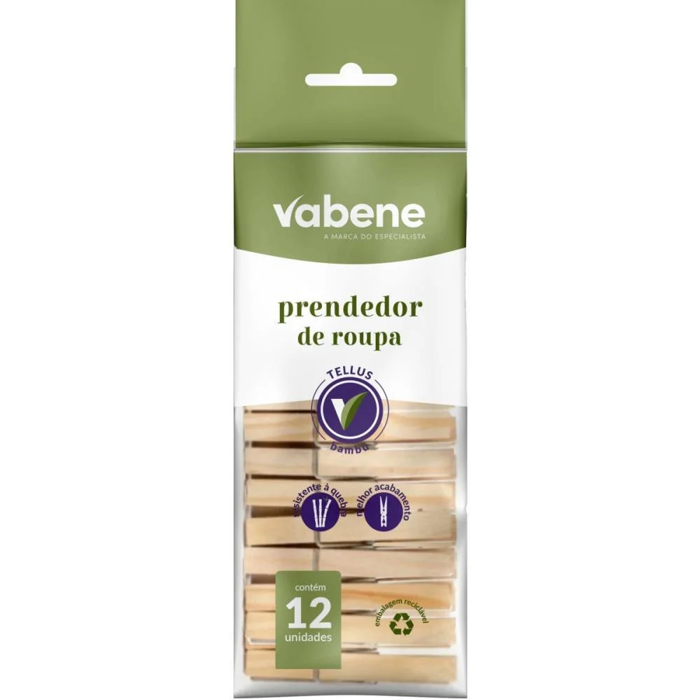 Prendedor De Roupa Bambu 7Cm Vabene (Pct.c/12)