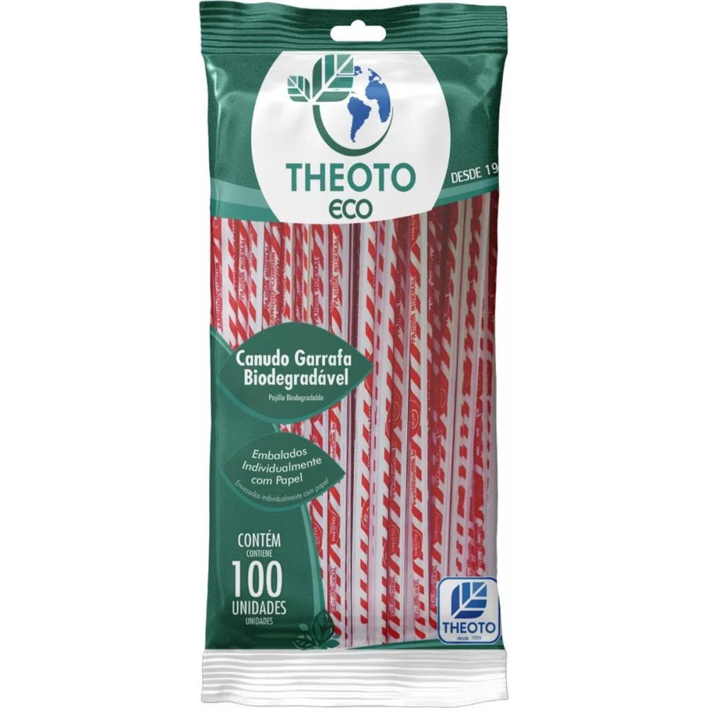 Canudo Biodegradavel 5X25Cm Garrafa Emb.individual Theoto 100 Unidades