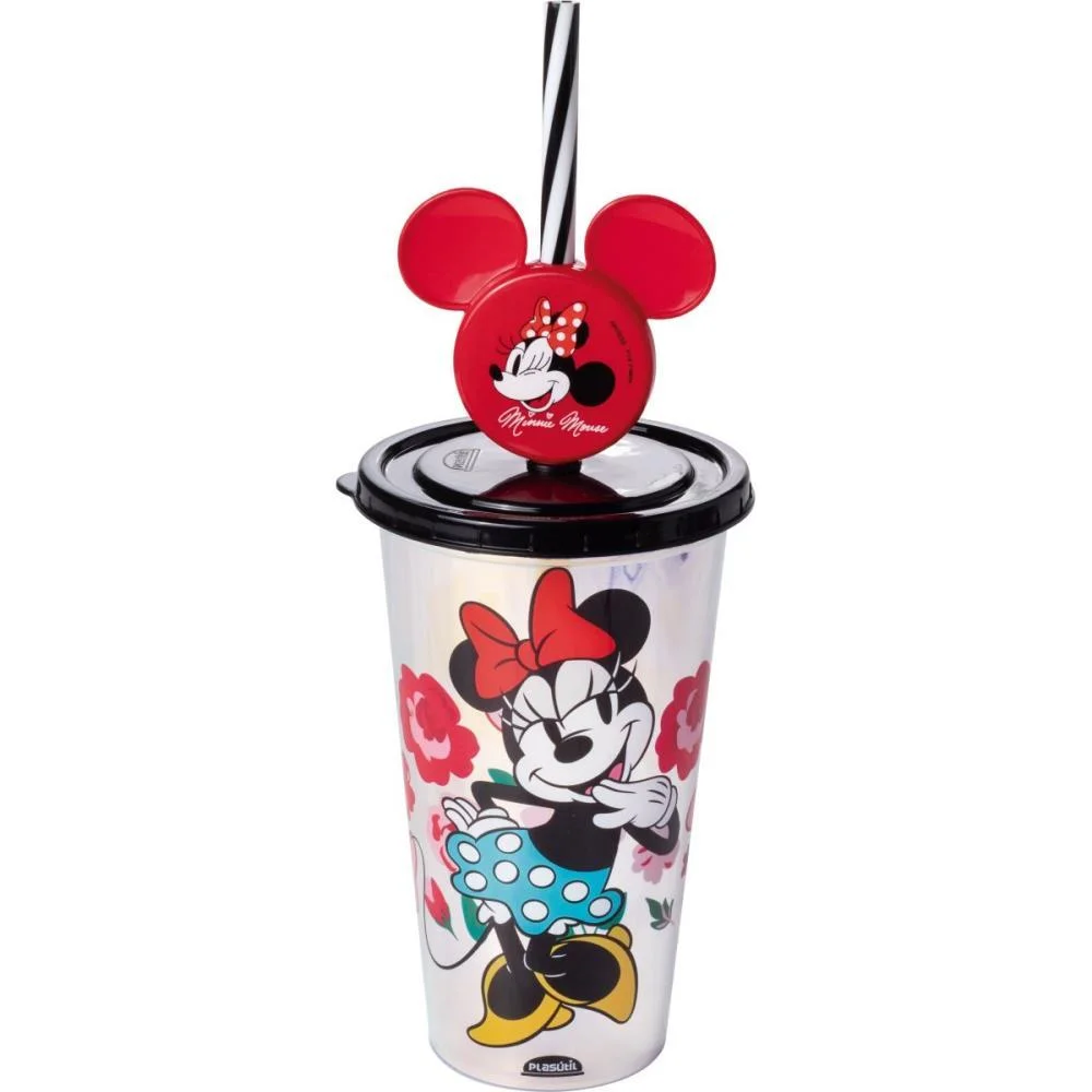 Copo Decorado Minnie Vermelha Fruta Cor 500M Plasutil