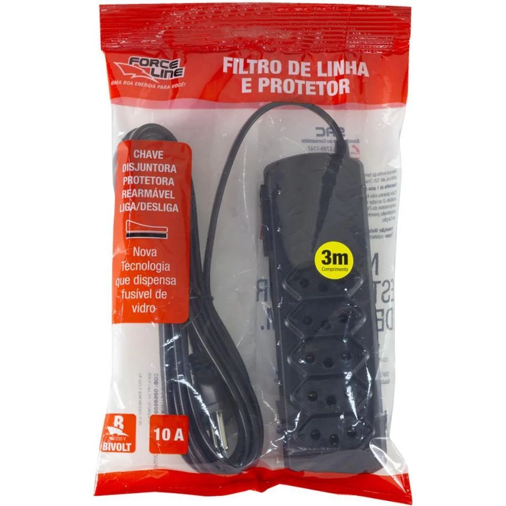 Filtro De Linha 5 Tomadas Slim Bivolt 3M Pt Force Line