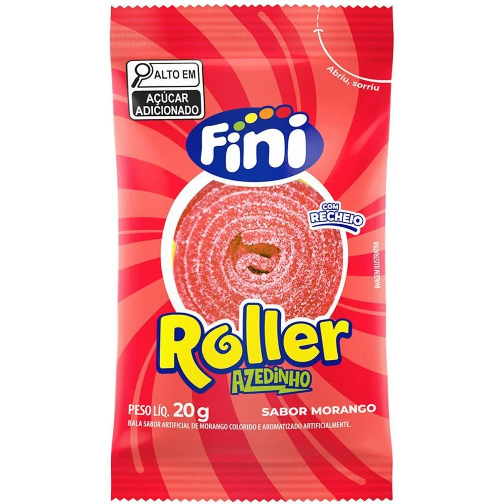 Doce Tiras Roller Morango 20G Fini C/ 12 Unidades